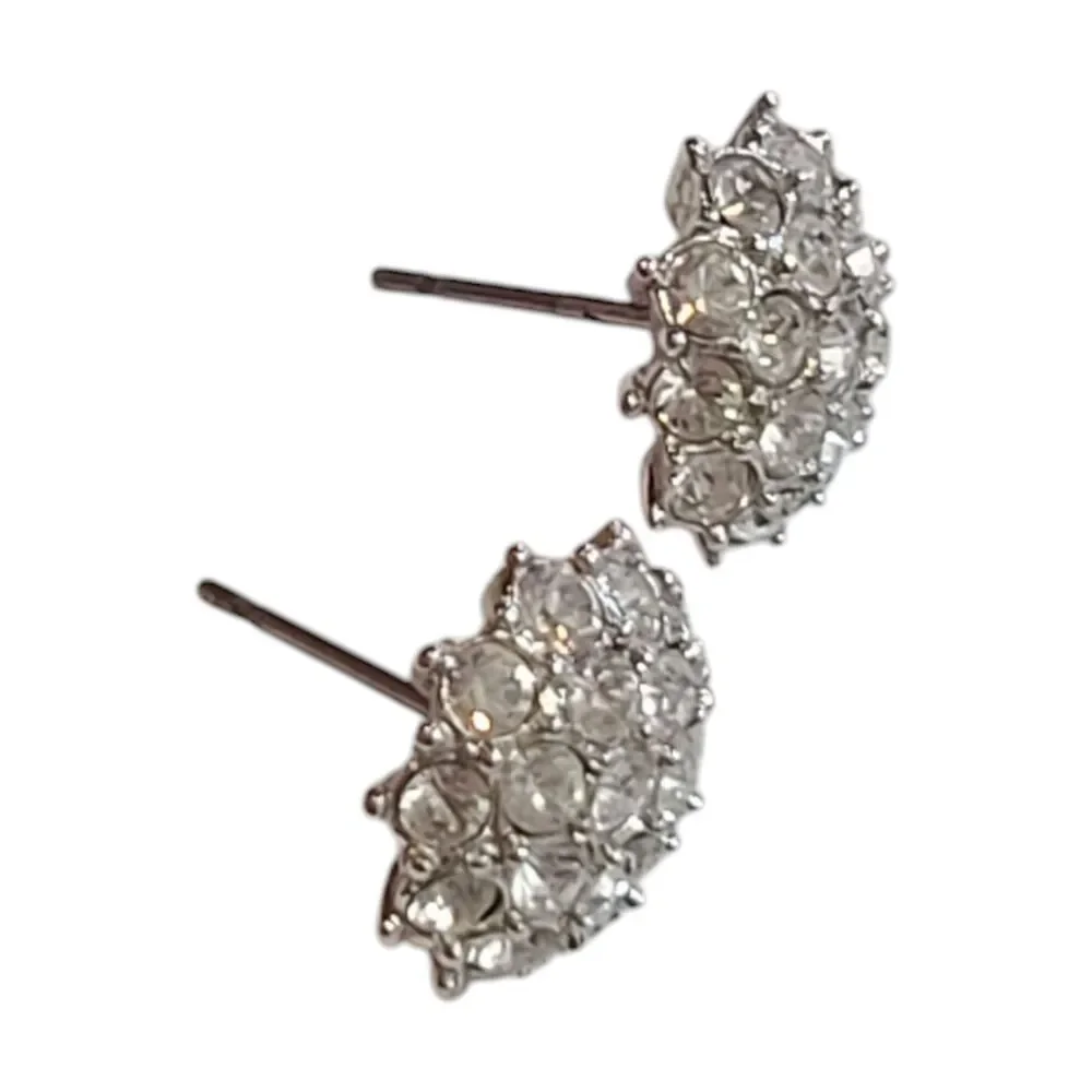 Vintage Silver Tone Rhinestone Cluster Post Earrings